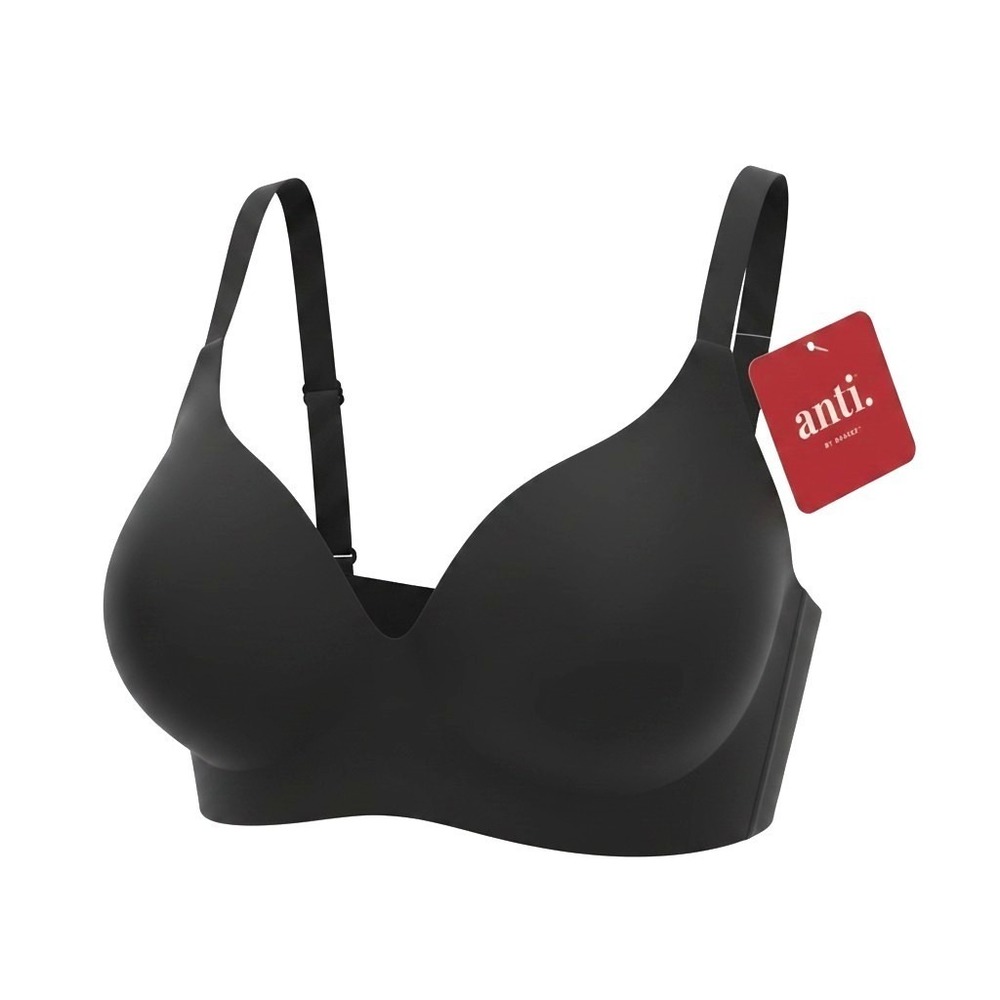 (F-170)QVC Anti by Proof Wireless Bra Black Seamless Comfort Stretch Adjustable